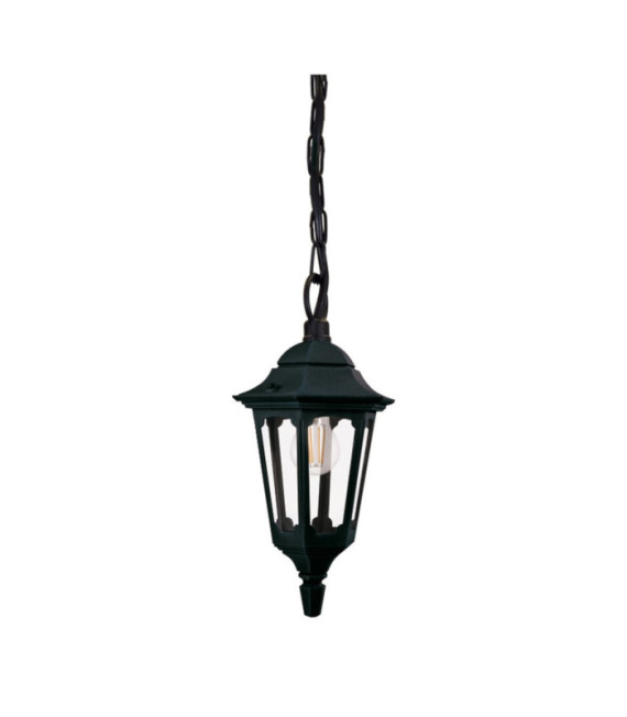 Parish outdoor pendant light Transparent glass, cast aluminum Black