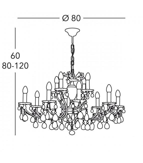 Chandelier en cristal VICTORIA 2 Or 24 Carats 12 ampoules