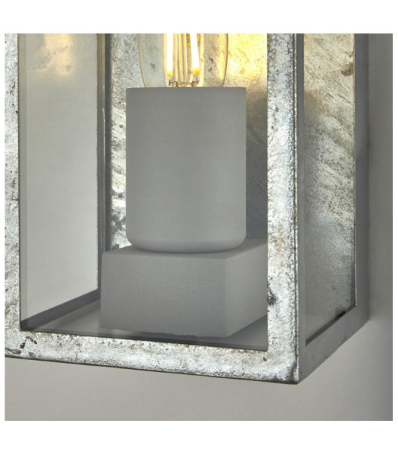 Box exterior wall light Mild steel Silver, Clear