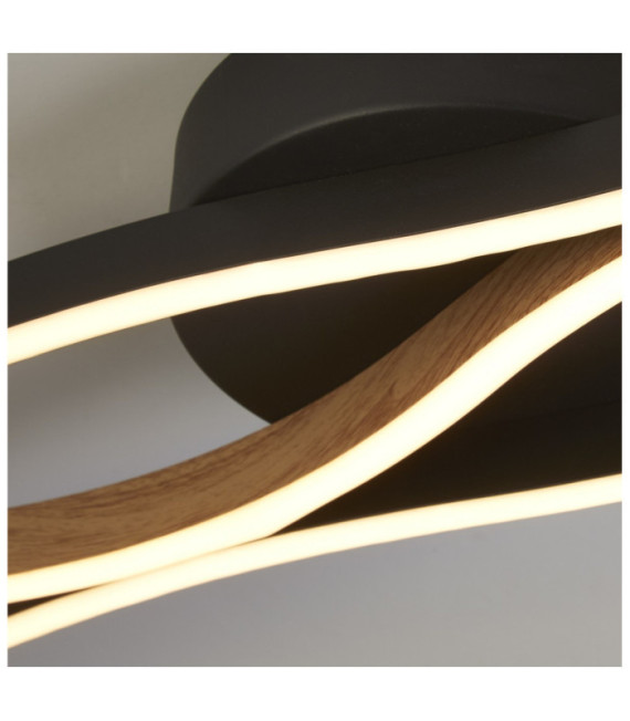 Lámpara de techo LED Bloom de acero dulce efecto madera, negro arena
