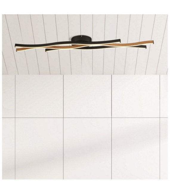 Lámpara de techo LED Bloom de acero dulce efecto madera, negro arena