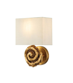 Swirl Wandleuchte. Lampenschirm aus Leinen, Stahl, Blattgoldharz