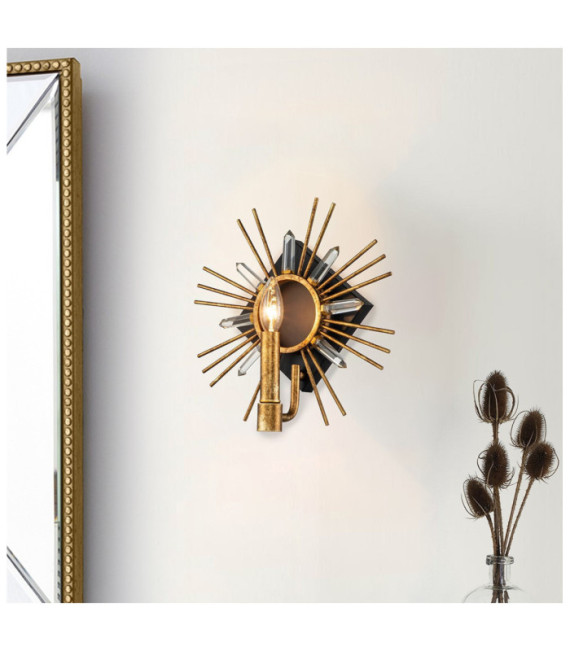 Sun wall light Steel, K9 cut glass Gold leaf