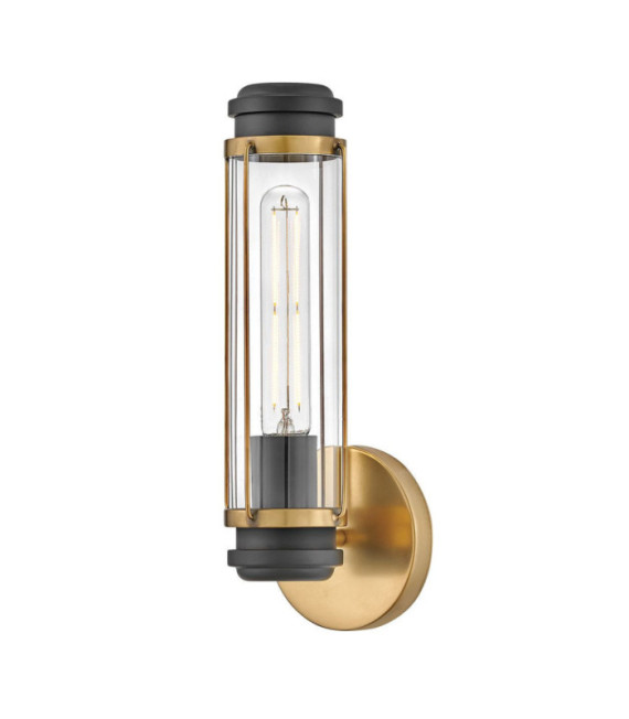 Masthead outdoor wall light Clear glass, black steel, heritage brass