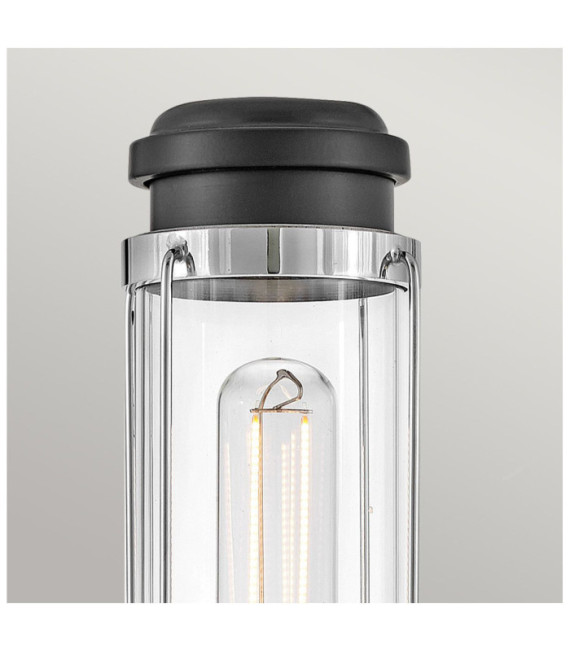 Masthead outdoor wall light Clear glass, Black steel, Polished chrome