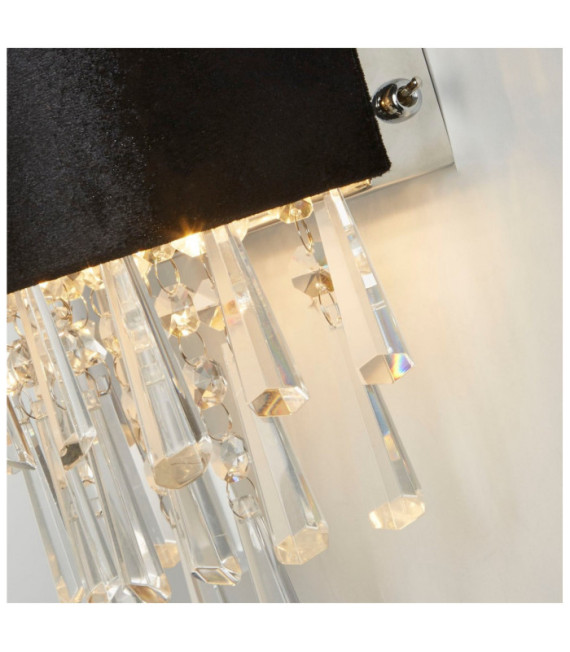 Lampada da parete Glamour Crystal, acciaio dolce, acrilico, tessuto nero, cromo