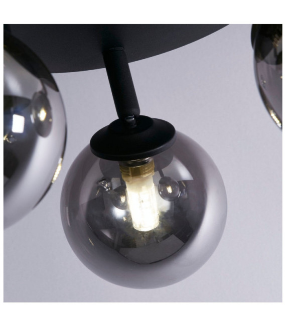 Crosby Ceiling Light Mild Steel, Black Glass