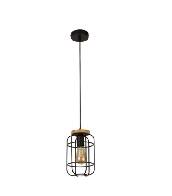 Lámpara colgante Vision de acero dulce y madera, negro mate