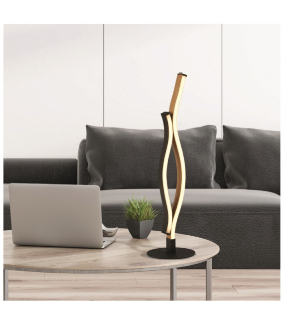 Bloom LED-Tischlampe, Weichstahl, Holzoptik, Sandschwarz