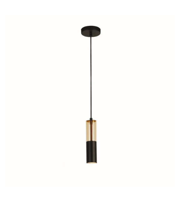 Lampada a sospensione Merrygold Acciaio dolce Nero opaco, Ambra
