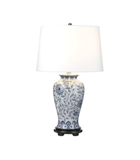 Ying Tischlampe Lampenschirm aus Porzellan und Holzsockel, Weiß, Blau
