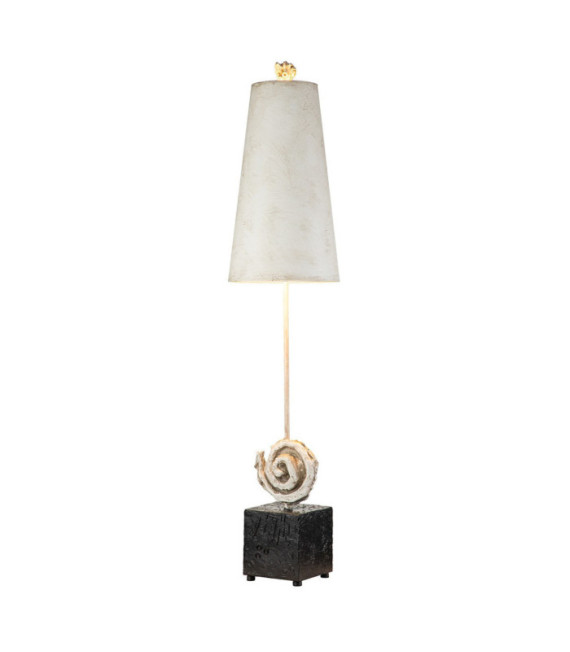 Swirl Tischlampe aus Kunstharz, Pergament, Stahlschwarz, Knochenweiß