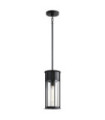 Camillo outdoor pendant light Aluminum, transparent grained glass Textured black