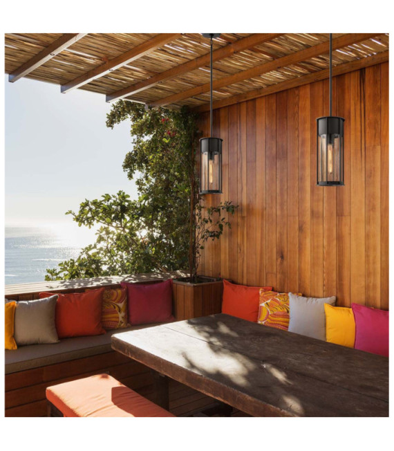 Camillo outdoor pendant light Aluminum, transparent grained glass Textured black