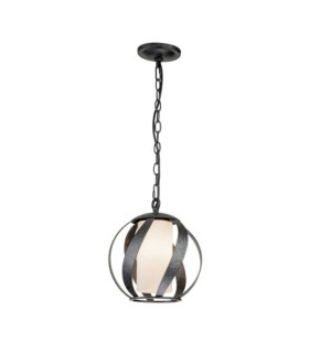 Suspension Quoizel Acier,verre dépoli opale Vieux Noir