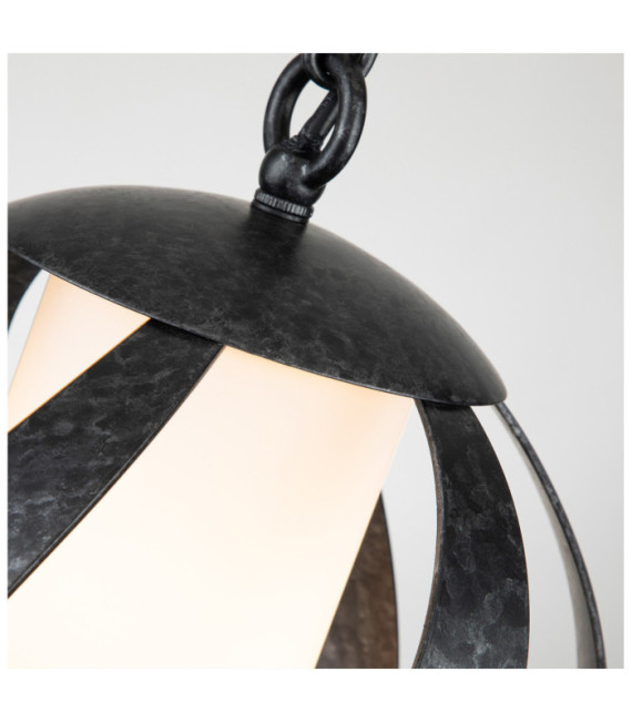 Suspension Quoizel Acier,verre dépoli opale Vieux Noir