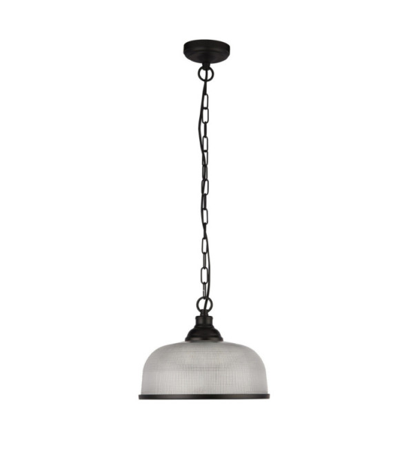 Lámpara colgante Highworth Acero dulce, Vidrio transparente, negro