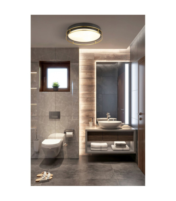 Lámpara de techo Baño Phoenix Acero dulce, vidrio Negro