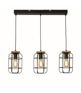 Vision Pendant Light Mild Steel Wood, Matt Black