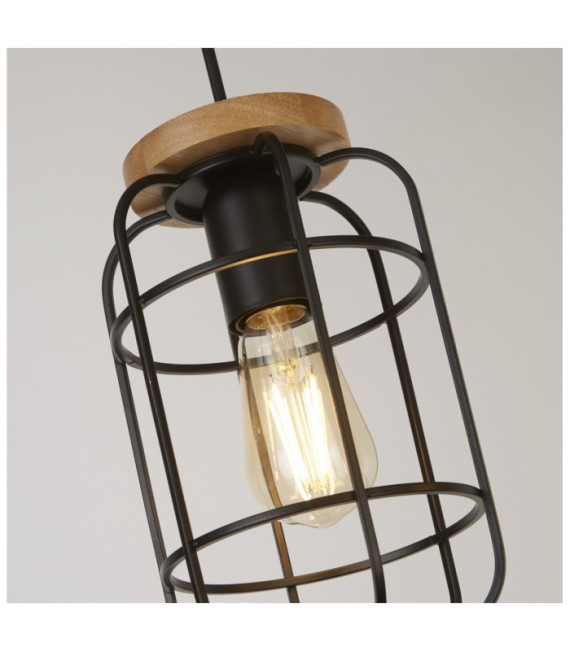 Lampada a sospensione Vision in acciaio dolce e legno, nero opaco