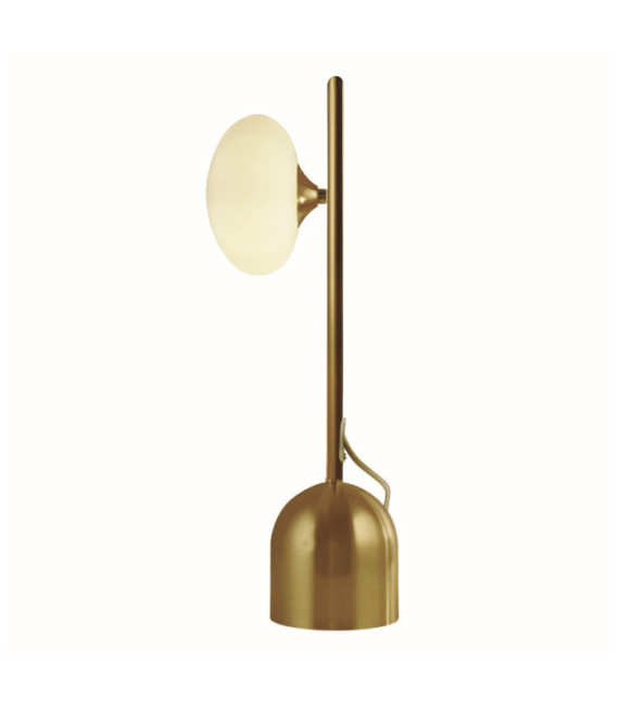 Pebble Tischlampe Weichstahl Weiß, satiniertes Messing