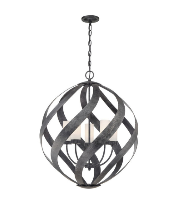Quoizel pendant light Opal engraved glass, Old Black steel