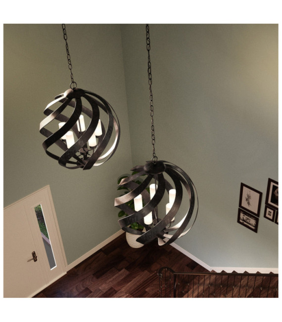 Suspension Quoizel Verre gravé opale,acier Vieux Noir