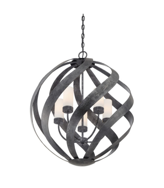 Quoizel pendant light Opal engraved glass, Old Black steel