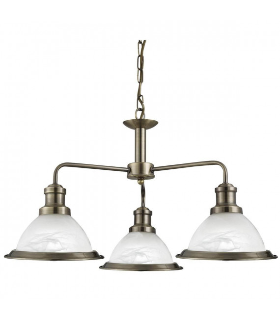 Lampada a sospensione a 3 luci Bistro, in ottone anticato e vetro acidato