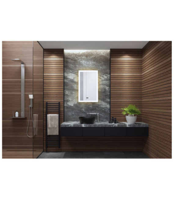Specchio da bagno rettangolare in acciaio dolce, vetro trasparente, bianco
