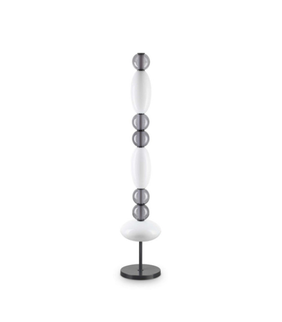 LED-Stehleuchte, helles Glas, schwarzes Metall
