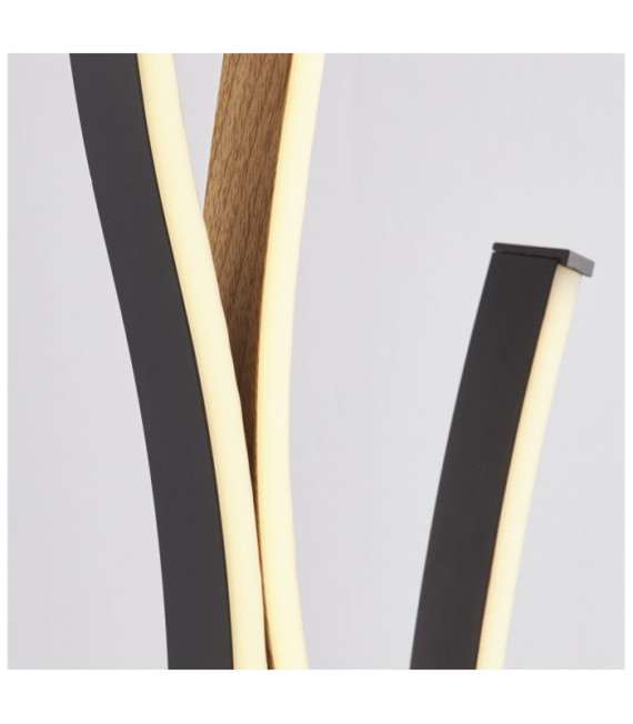 Lámpara de pie LED Bloom de acero dulce efecto madera, negro arena