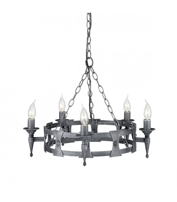 Sächsische Pendelleuchte, Schmiedeeisen, schwarz / silber, 3 Glühbirnen