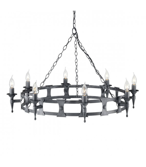 Lampada a sospensione Saxon, ferro battuto, nero / argento, 5 lampadine