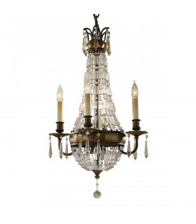 Lámpara colgante Bellini, bronce oxidado y cristal, 6 bombillas
