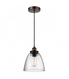 Lampada a sospensione Baskin, ottone invecchiato verniciato / zinco, vetro trasparente