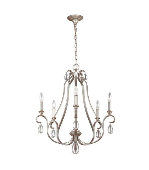 Pendente Dewitt, argento con finitura dorata, 5 lampadine
