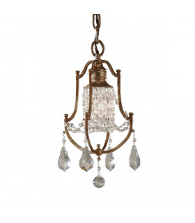 Lampada a sospensione Valentina, bronzo ossidato, decorazioni in cristallo