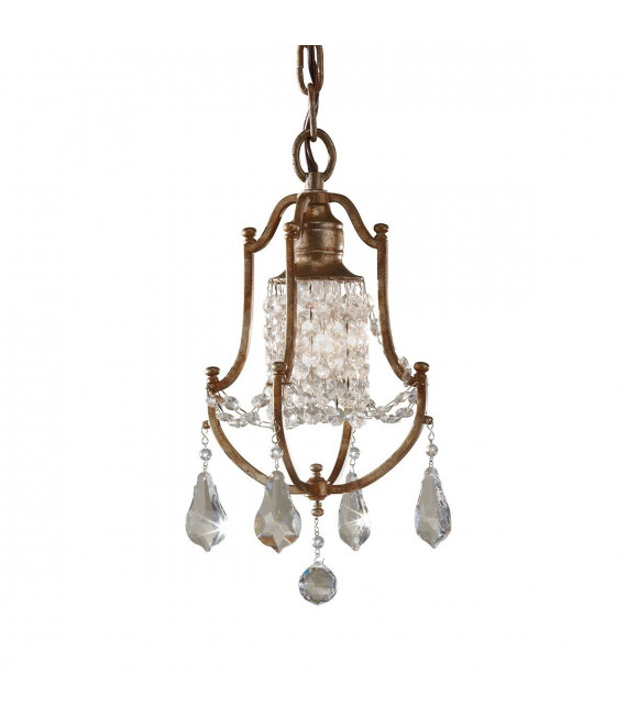 Lámpara colgante Valentina, bronce oxidado, decoraciones de cristal.