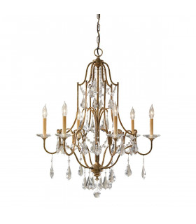 Lampadario Valentina, bronzo ossidato, decorazioni in cristallo, 6 luci