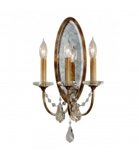 Aplique de bronce oxidado, decoraciones de cristal, 3 luces
