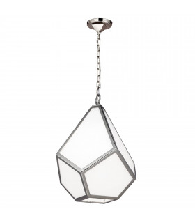 Diamant Pendelleuchte, poliertes Nickel und Opalglas, groß