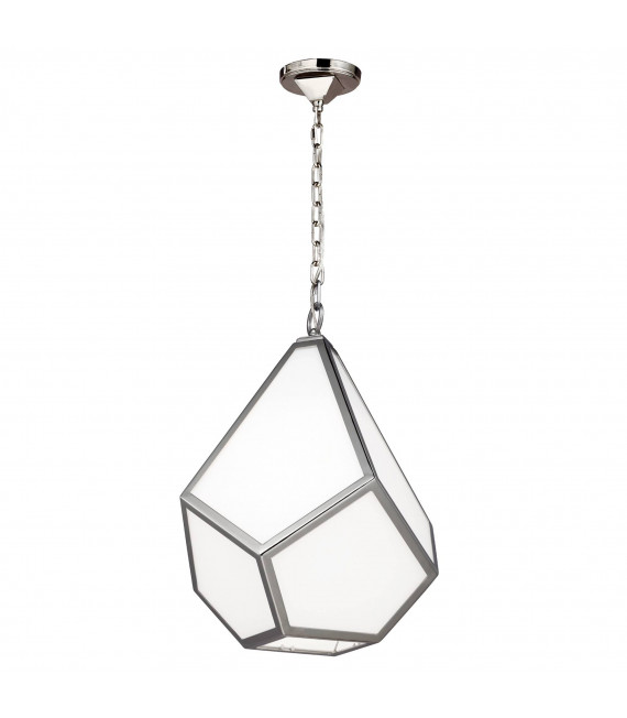Diamant Pendelleuchte, poliertes Nickel und Opalglas, groß