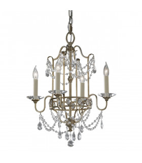Lampada a sospensione Bellini, bronzo ossidato e cristallo, 4 lampadine