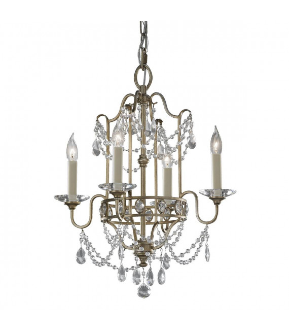 Lampada a sospensione Bellini, bronzo ossidato e cristallo, 4 lampadine