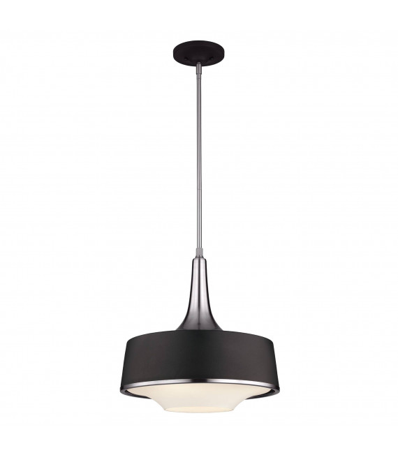 Lampada a sospensione Holloway, acciaio spazzolato e vetro opale, bianco, 1 lampadina