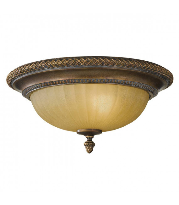 Colgante Kelham, bronce dorado y vidrio Scavo, 4 bombillas