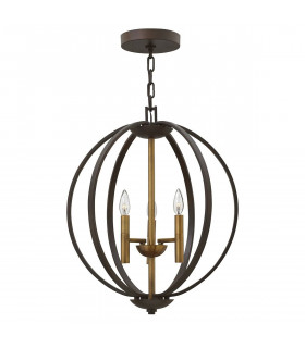 Lampada a sospensione Euclide, bronzo spagnolo, 3 luci