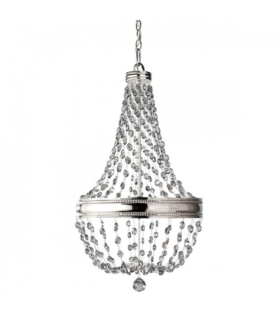 Lampada a sospensione Malia, nichel lucido e cristallo, 3 lampadine