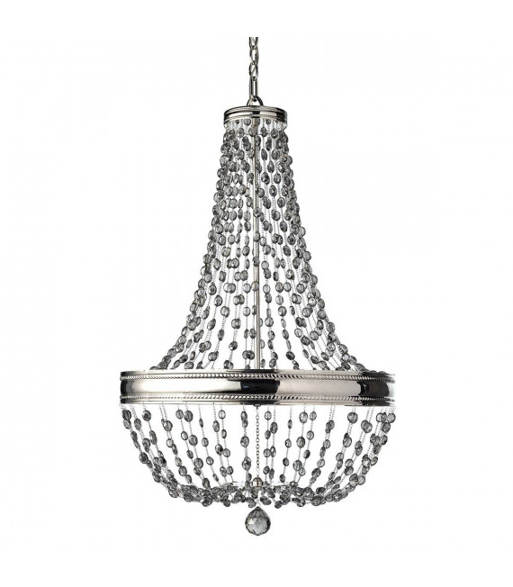 Lampada a sospensione Malia, nichel lucido e cristallo, 6 lampadine